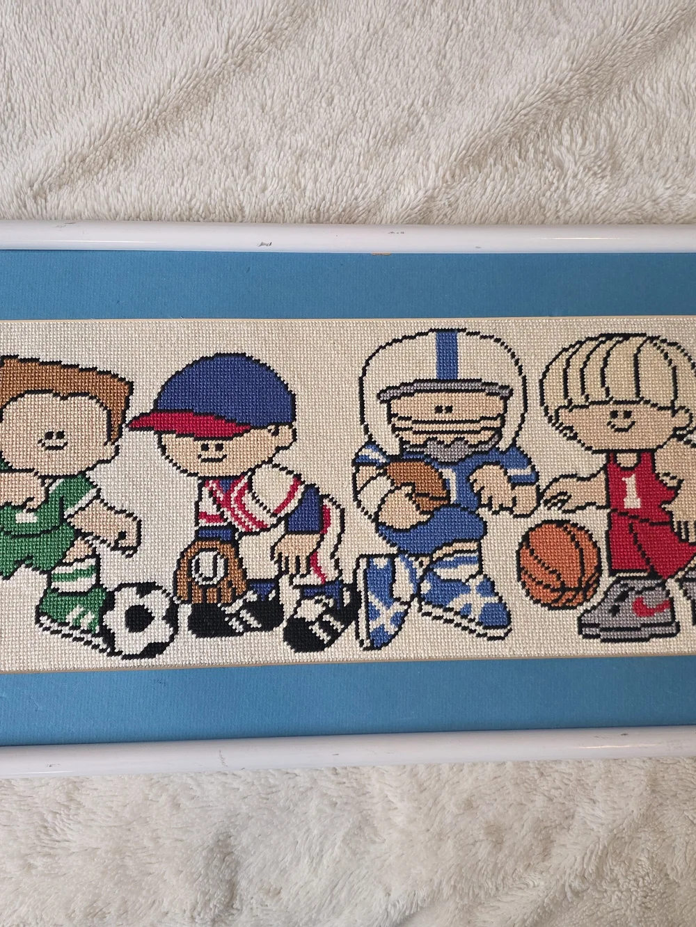 Vintage 80s/90s Framed Needlepoint Wall Art Kids Sports Nursery Playroom